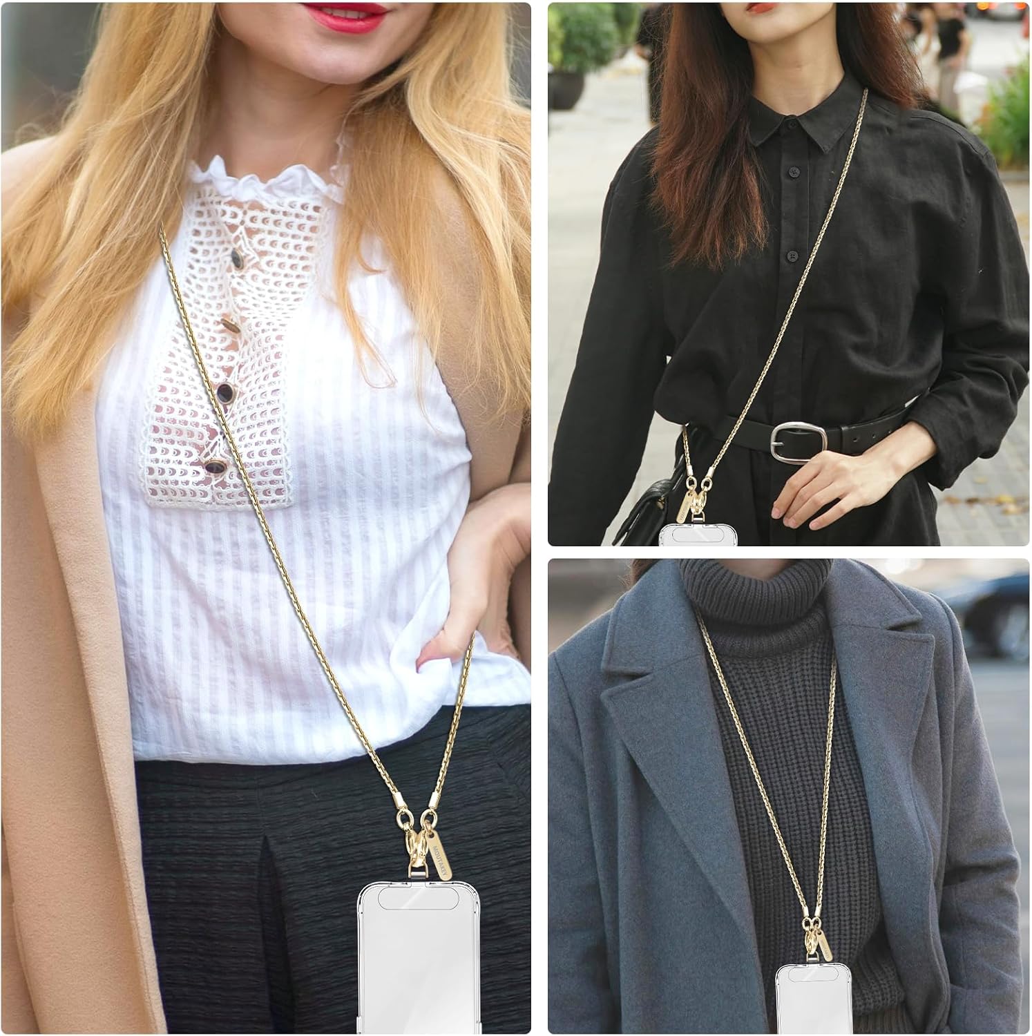 Detalle de MOUTAKEY Metal Phone Chain Crossbody Strap with 2 Detachable Tabs