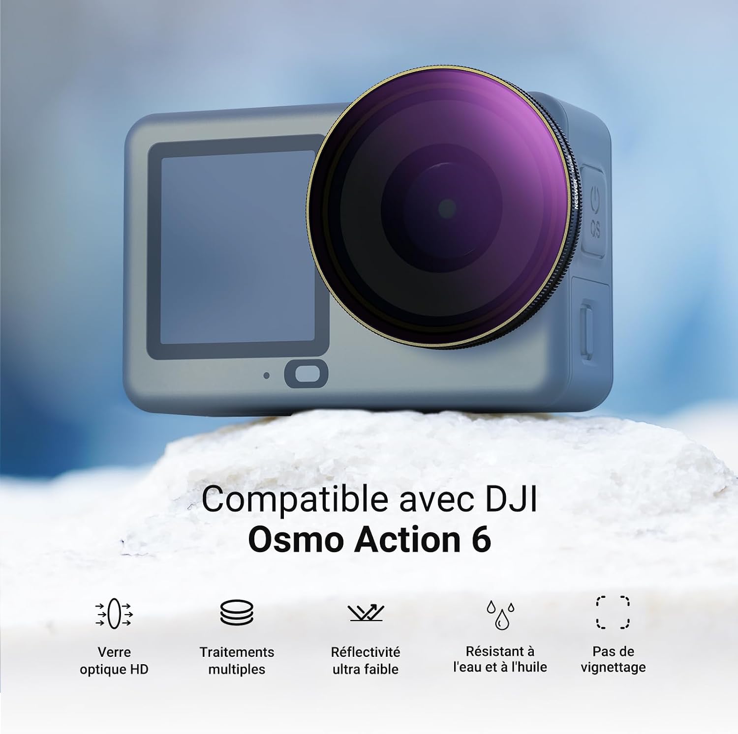 Detalle de Kit NEEWER CPL + ND pour DJI Osmo Action 6 (ND8/16/32/64/1000) avec filtre polarisant réglable FL-B2