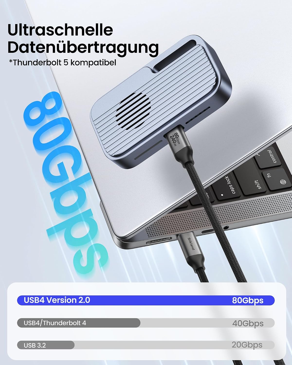 Detalle de Silkland USB4 V2.0 Kabel 80 Gbps mit Thunderbolt 5 Kompatibilität, 2m