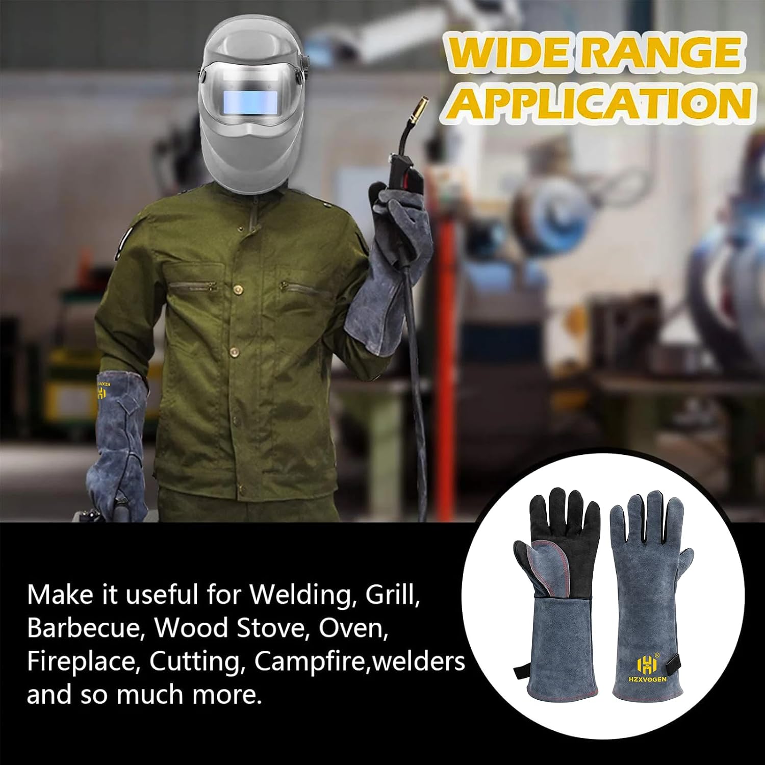 Thumbnail 5 de H HZXVOGEN 16 Inch BBQ Welding Gloves: 932°F Heat‑Proof, Extended Cuff for Welding and More