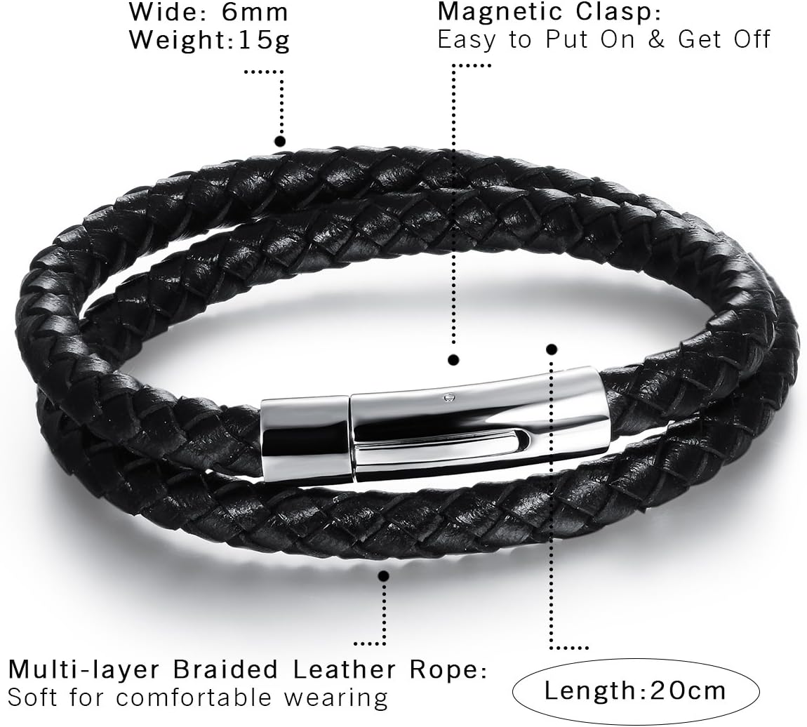 Detalle 2 de Cupimatch Armband Herren Lederarmband, Edelstahl Geflochten – Manschette als stilvolles Geschenk