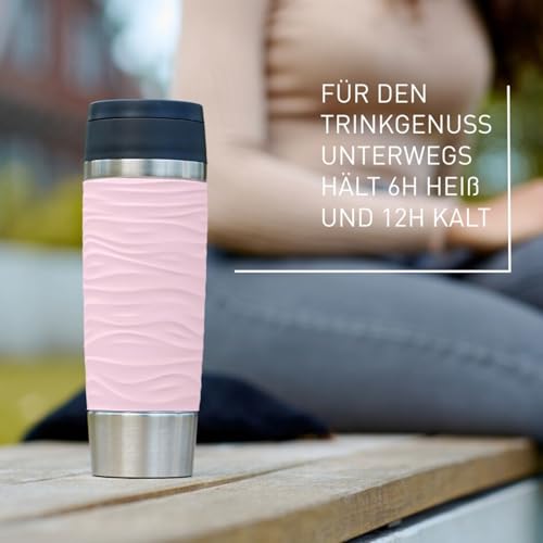 Detalle 2 de Emsa N20227 Travel Mug Wave Isolierbecher, 0,5 Liter, Edelstahl, Pastellrosa