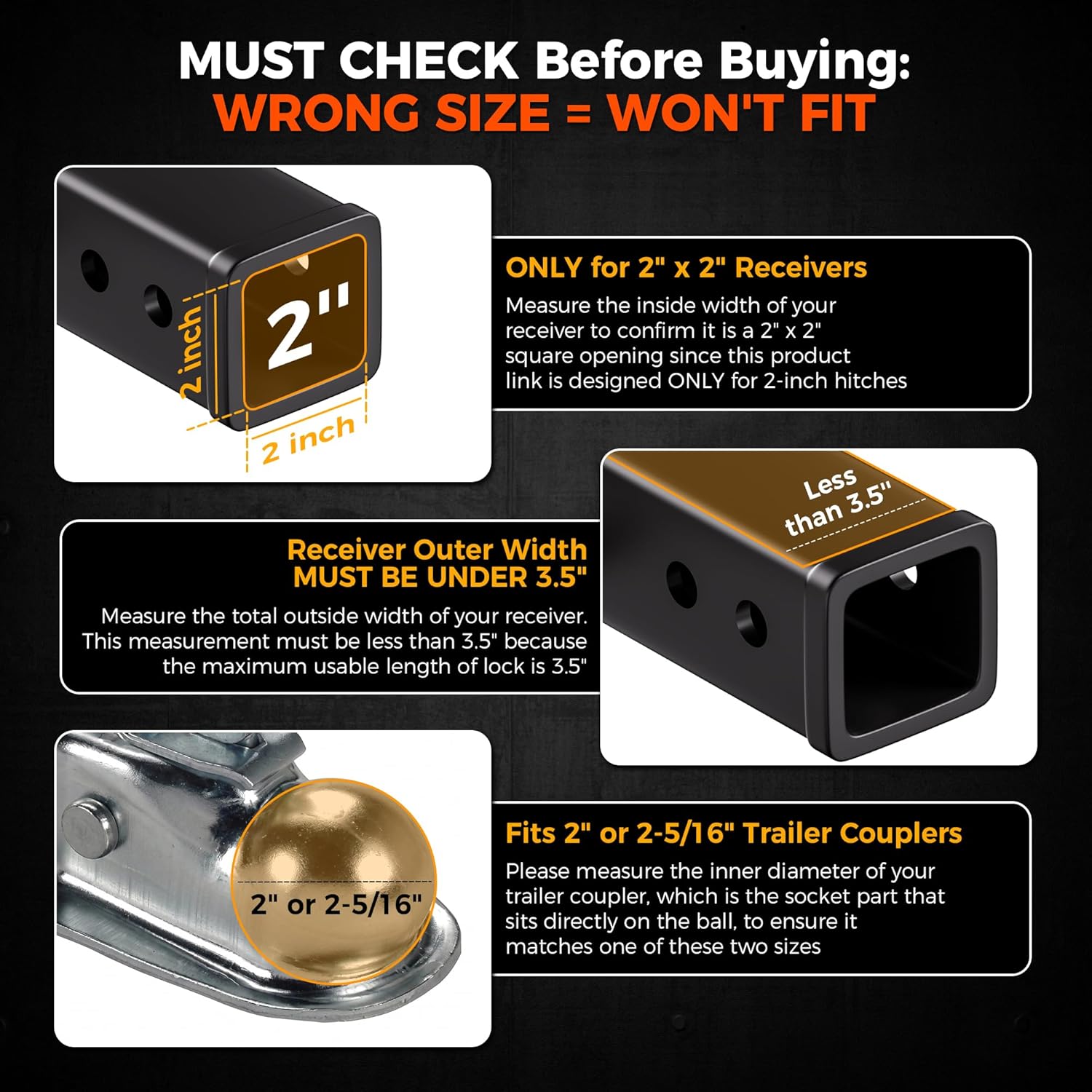 Detalle de CAMMOO Adjustable Trailer Hitch ML-2060: 6-In Rise/Drop, 2" and 2-5/16" Balls, 20,000 LBS GTW