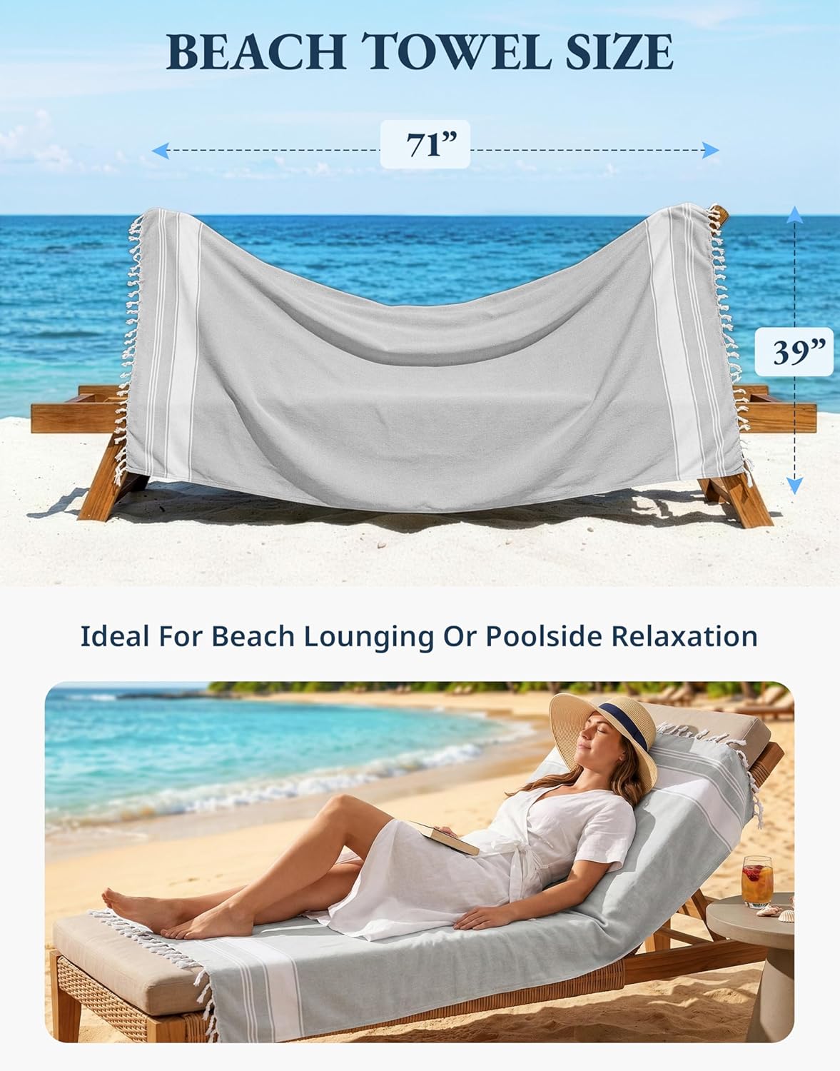 Detalle de Lane Linen Beach Towels 39x71