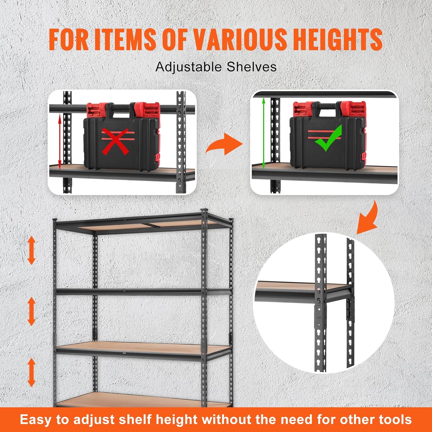 Thumbnail 6 de VEVOR SCV0 5-Tier Adjustable Storage Shelving Unit, 2,000-lb Capacity