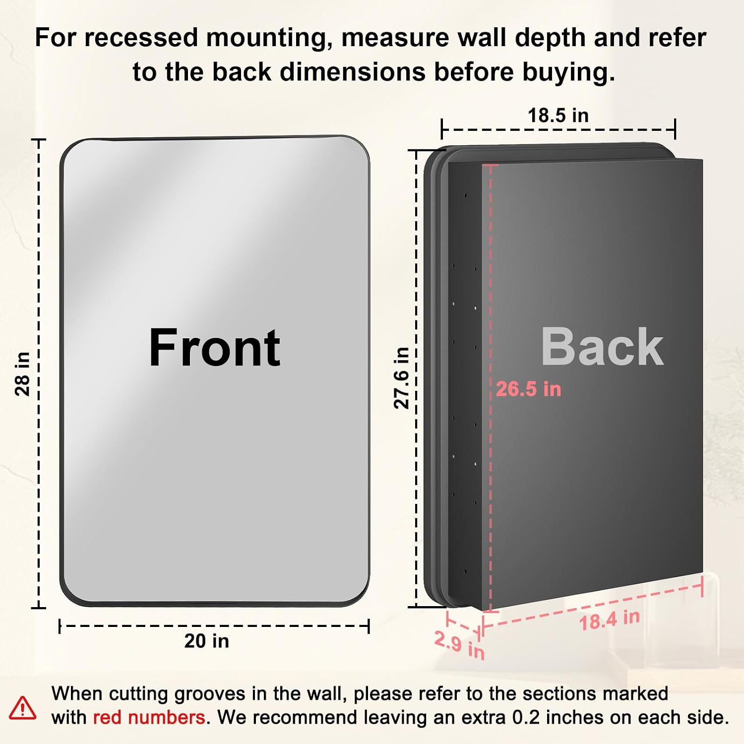 Thumbnail 1 de Venlus Black Medicine Cabinet with Mirror, 20x28 Inch – Fully Assembled, Recessed or Surface Mount