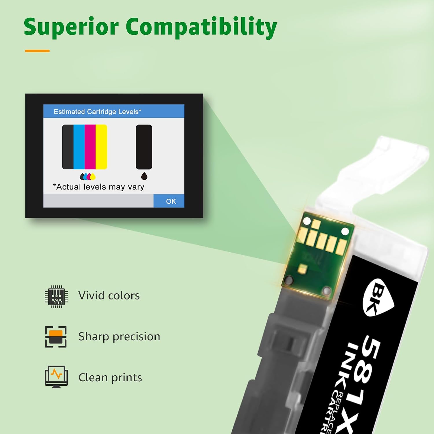 Detalle de GREENSKY PGI-580XXL & CLI-581XXL compatible ink cartridges (10-pack) for Canon PIXMA
