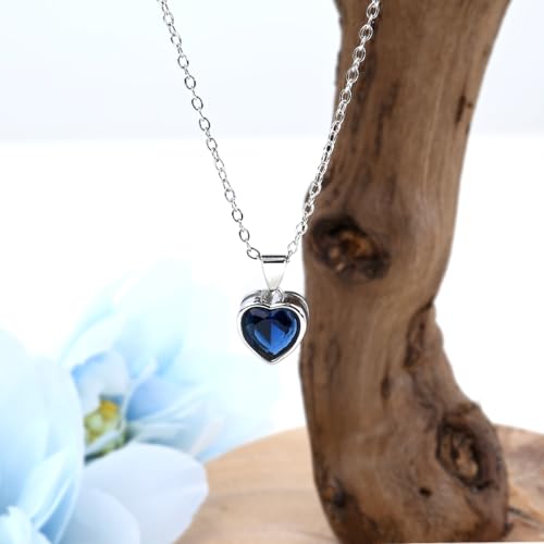 Detalle de Aliyoham Heart Pendant Necklace for Women — Blue Sapphire Crystal on Sterling Silver Chain (September Birthstone)