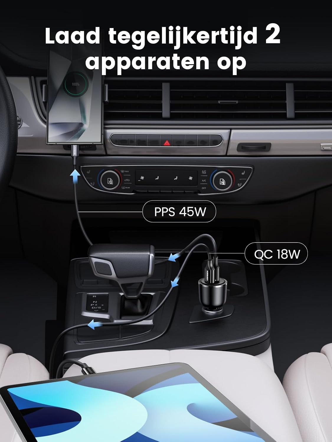 Thumbnail 6 de UGREEN 63W USB-C-autolader met PPS, 45W USB-C en 18W USB-A