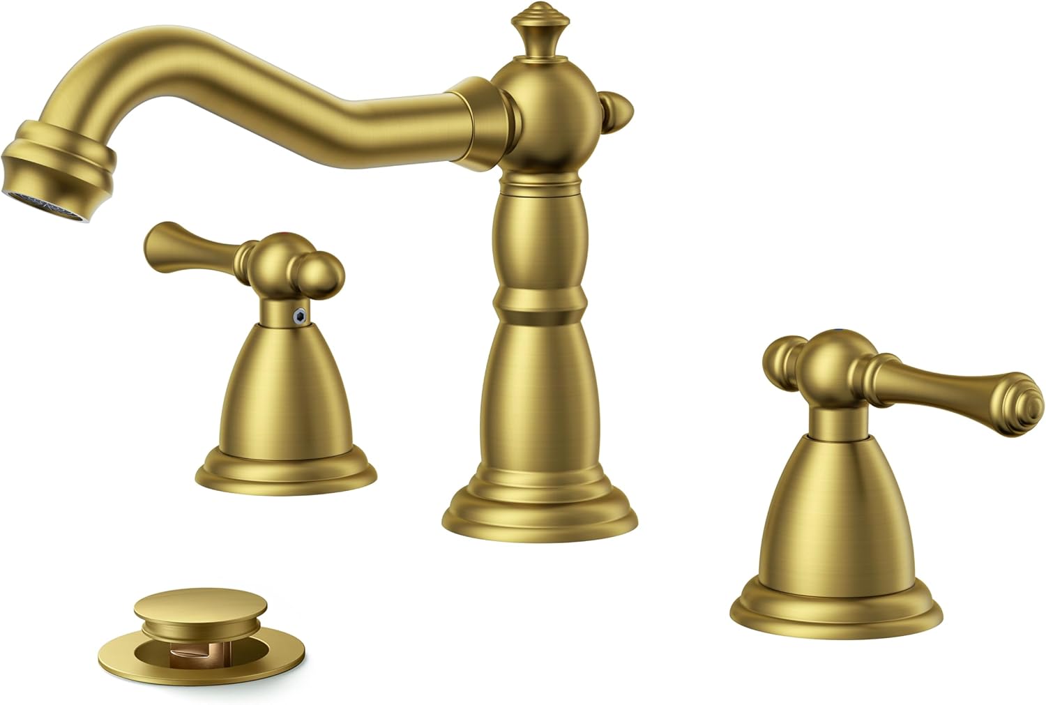 Detalle de FORIOUS FB-03055G Vintage Bathroom Sink Faucet, Brushed Gold, 3-Hole Widespread