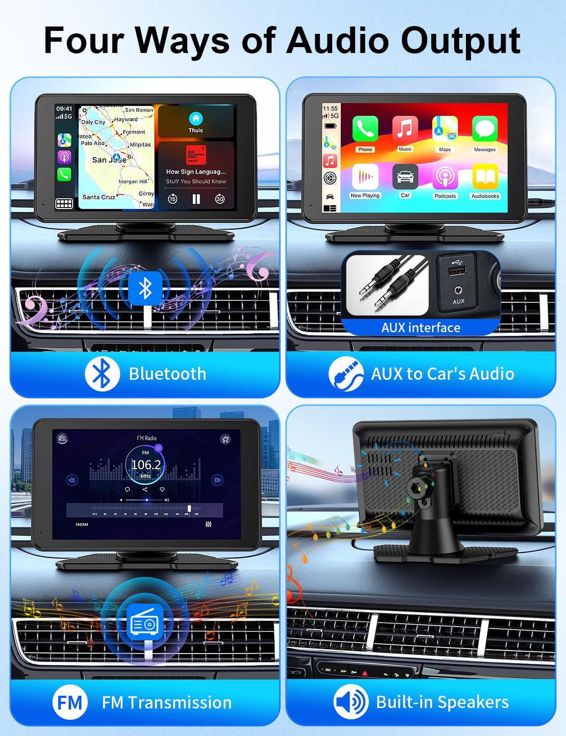 Detalle de Carplay Screen for Car 7” HD Portable Touchscreen Stereo with Wireless Android Auto, Backup Camera, Mirror Link, Bluetooth, and GPS
