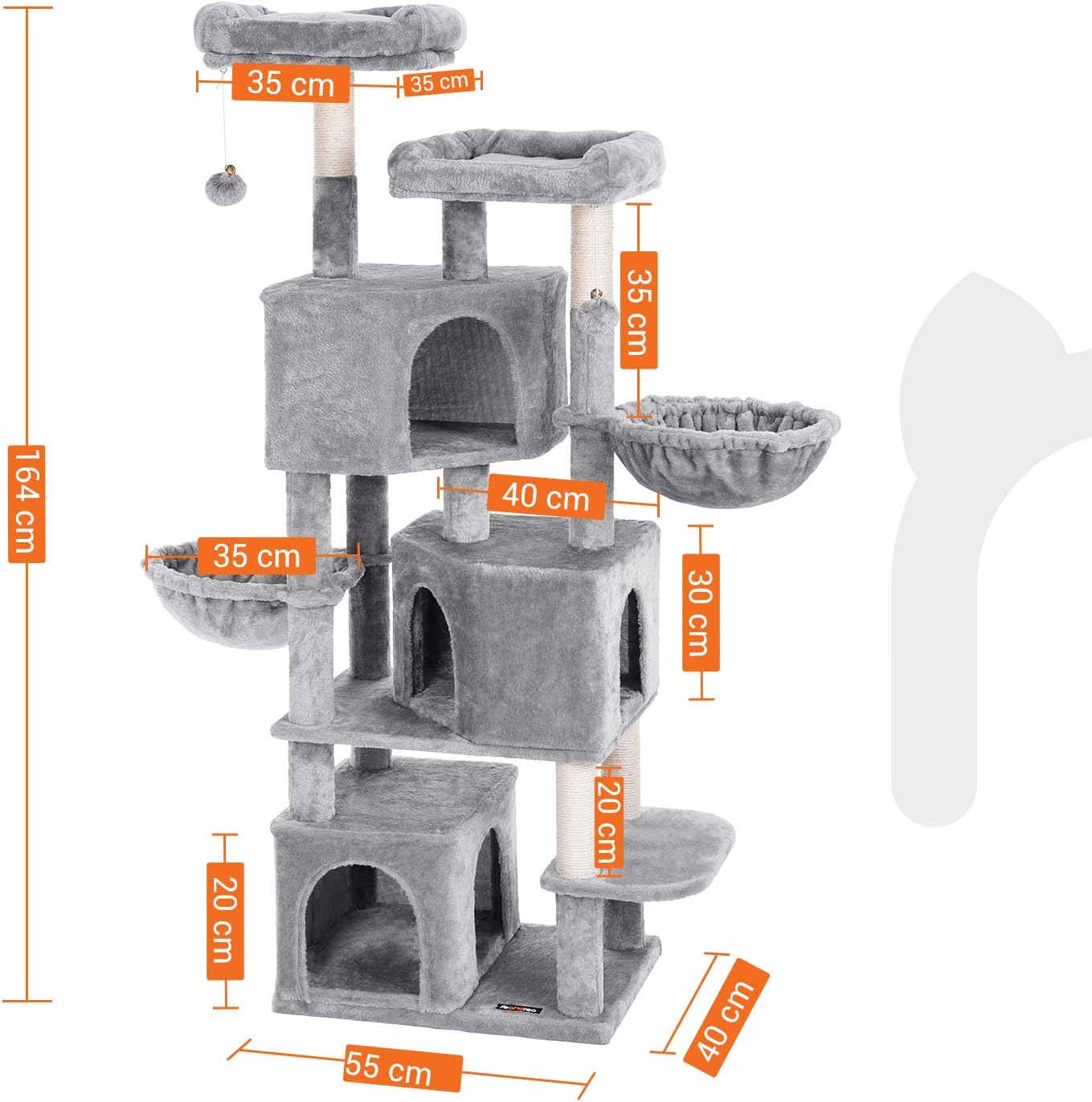 Thumbnail 5 de FEANDREA Árbol Grande para Gatos 164 cm Gris Claro