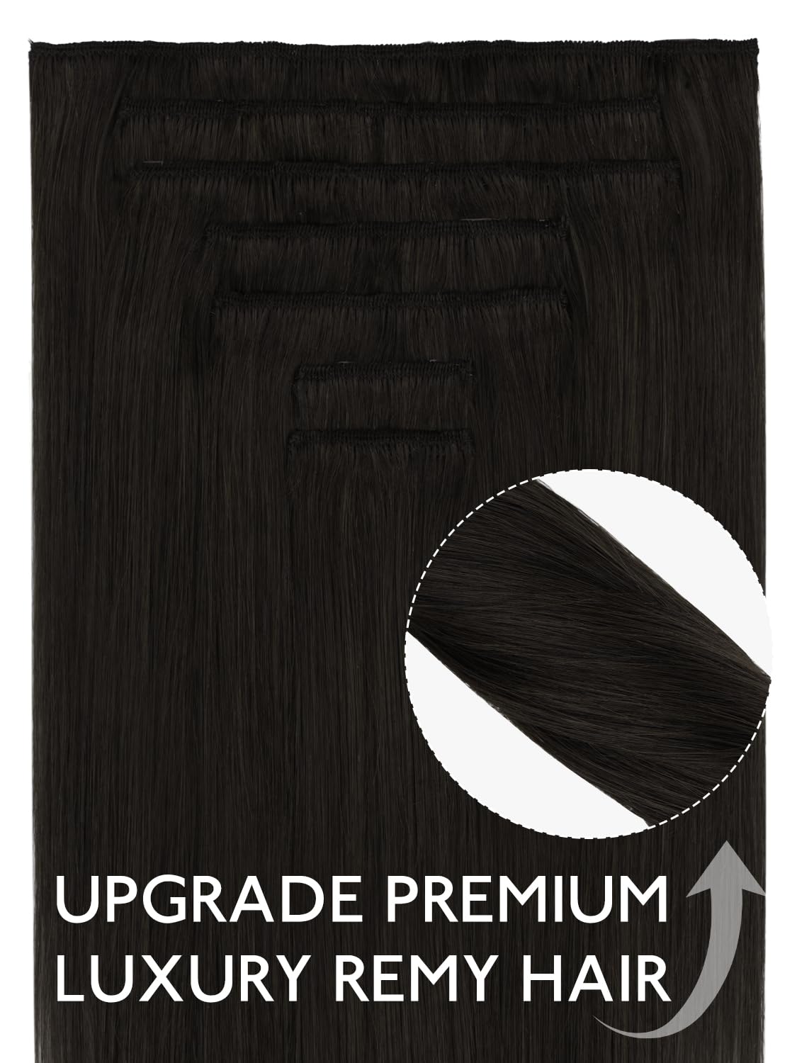Detalle de WENNALIFE Clip-in Echthaar Extensions, Natürliche Echthaarverlängerung 25 cm, 7 Teile, #1B Naturliches Schwarz