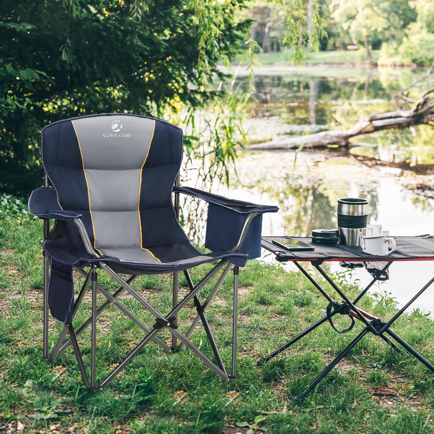 Thumbnail 1 de LET'S CAMP Folding Camping Chair Oversized 450 LBS Capacity (2-Pack) with Cup Holder, Storage & Cooler Bag