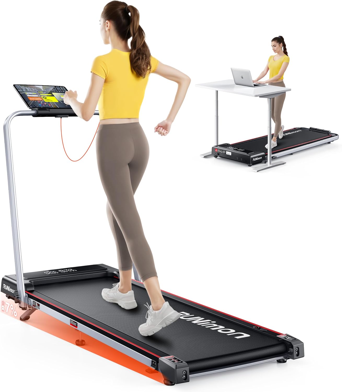 RUNIMON Folding Treadmill, 7% Incline