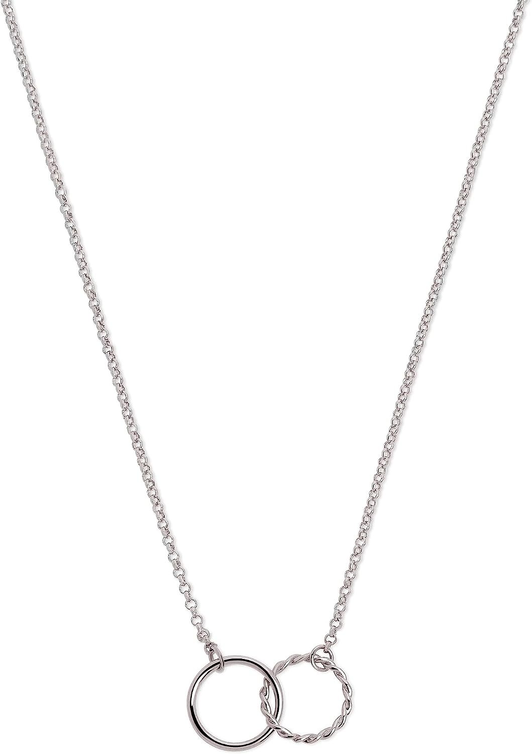 Detalle de SINGULARU Collana Circles Twist – Pendente con Cerchi in ottone placcato Rodio 18Kt, lunghezza regolabile