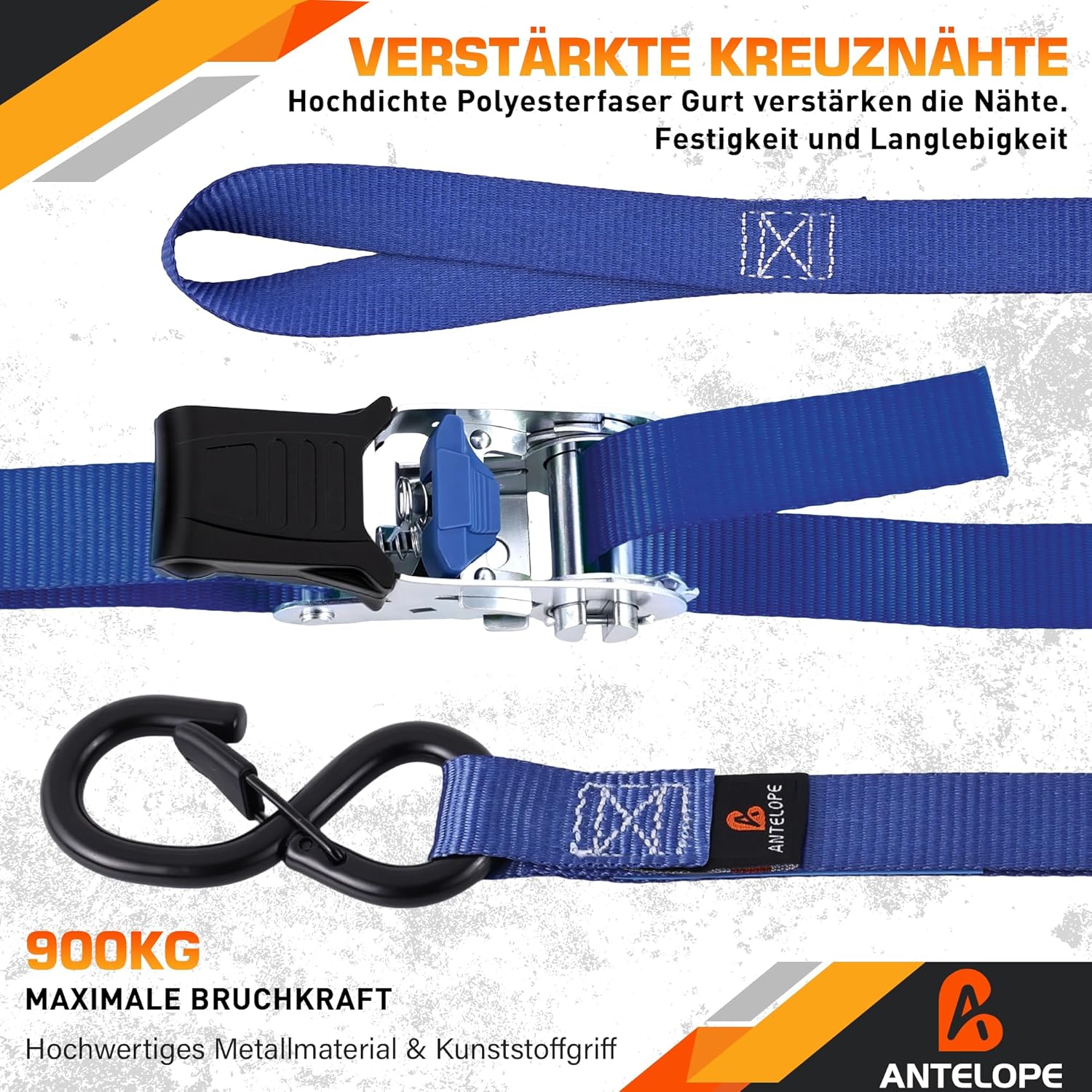 Thumbnail 5 de A ANTELOPE Spanngurte mit Ratsche 25 mm x 4 m (4 Stück) – Zurrgurte bis 900 kg Bruchfestigkeit, TÜV/GS