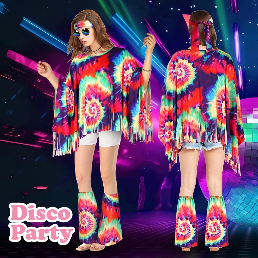 Thumbnail 3 de AOOWU Hippie Kostüm Damen Set – 9-teiliges Retro-Outfit der 60er/70er Jahre