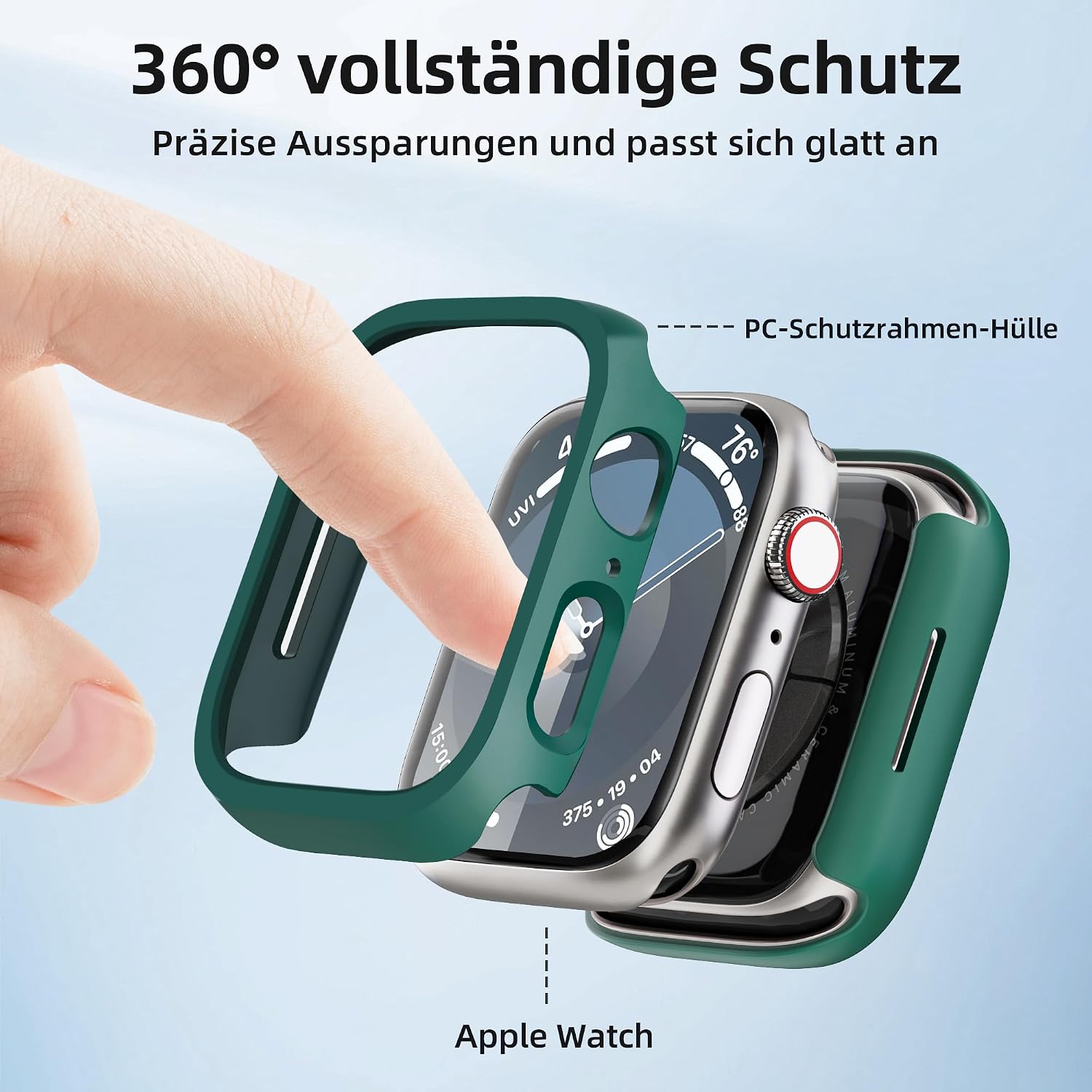Thumbnail 5 de GEEDOOWIN Schutzhülle für Apple Watch Series 9/8/7 41 mm (2er-Set) – ultradünner Hart-PC-Rahmen, grün