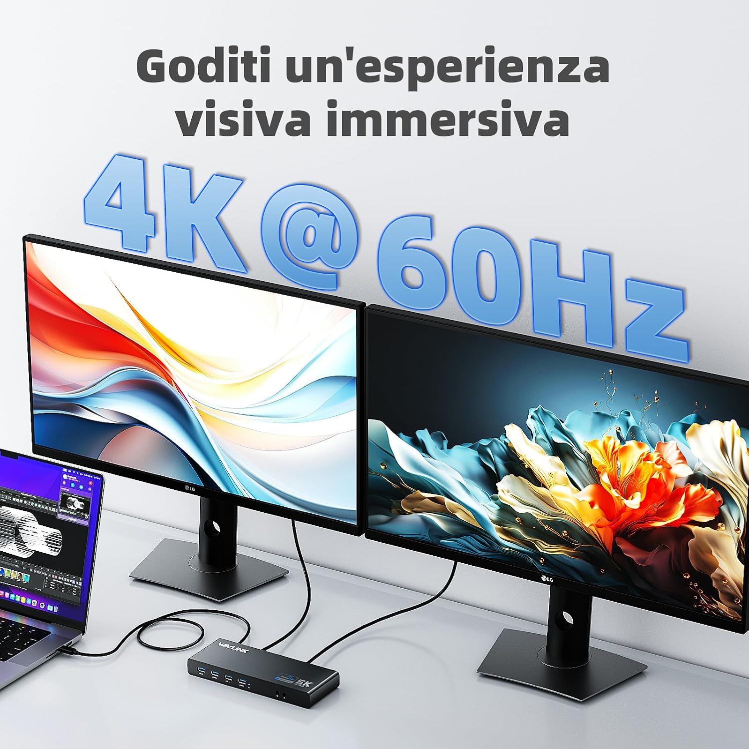 Detalle de WAVLINK DisplayLink docking station USB-C universale con 2 HDMI, 1 DP e USB 3.0 (fino a 4K/60 Hz) + Gigabit Ethernet