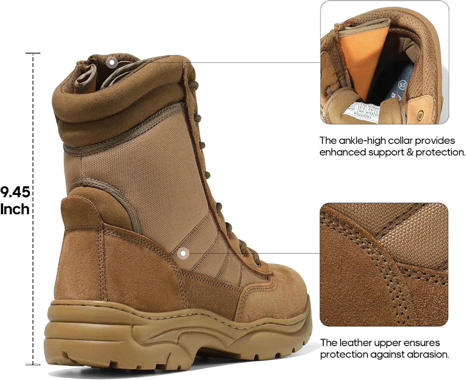 Detalle 2 de NORTIV 8 Men's Military Tactical Boots, Side Zipper