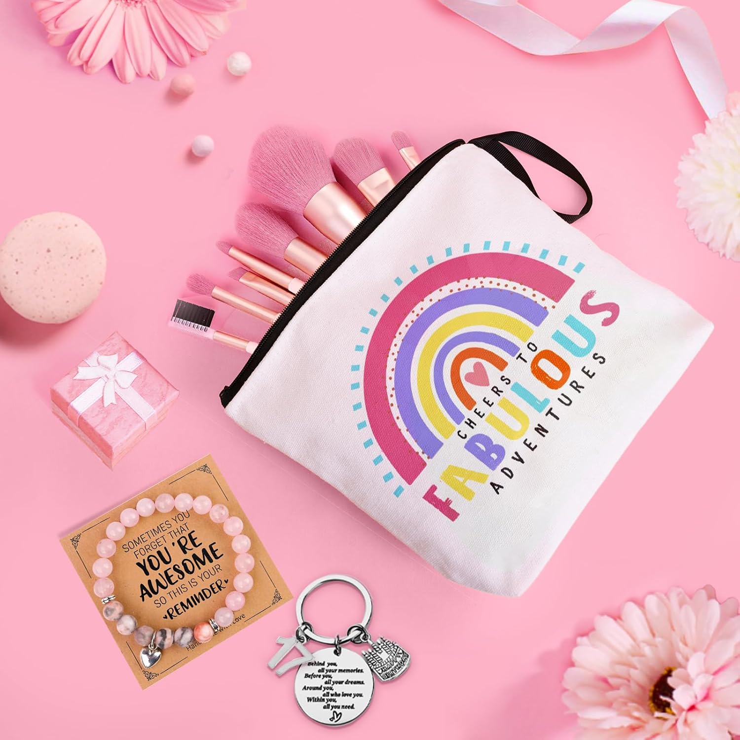 Thumbnail 4 de WULAIHO 17th Birthday Gift Set for Her — Rose-Gold Tumbler, Bracelet, Mirror & Pamper Basket
