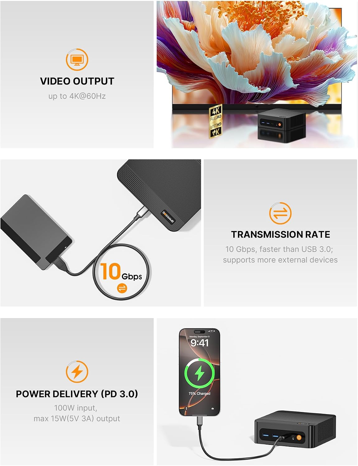 Detalle de Bosgame E2 Mini PC with Ryzen 5 3550H: 16GB RAM, 512GB SSD, Triple 4K Display
