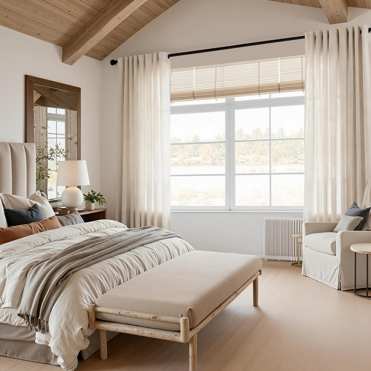 Thumbnail 4 de Leinen-Gardinen mit Ösen (2er-Set) Beige Natur – blickdicht, lichtdurchlässig für Wohnzimmer & Schlafzimmer