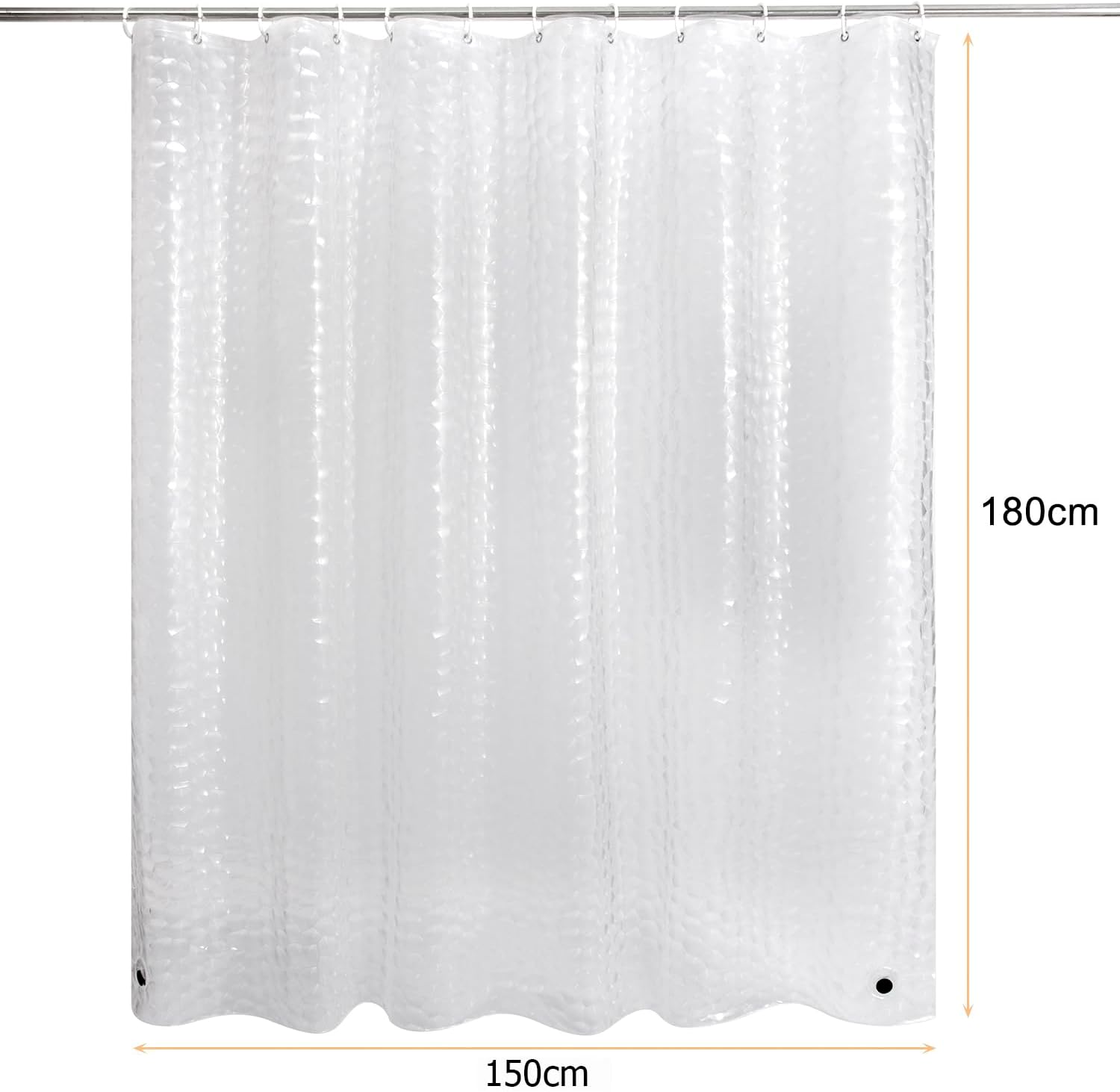 Thumbnail 4 de WELTRXE Duschvorhang Anti-Schimmel mit Magnet unten, Transparent 3D Kubisch EVA 150x180cm – 10 Duschvorhangringe