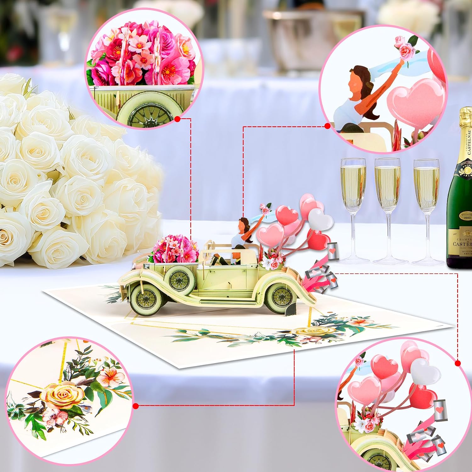 Thumbnail 4 de GREETING ART Pop Up Hochzeitskarte – 3D Hochzeitsauto, Just Married, inkl. Geldgeschenk-Gutschein