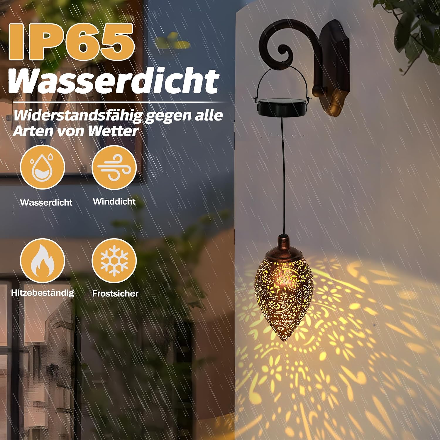 Detalle de Görvitor Solarlaterne für Außen (Olivenform) – 2er-Set, Metall, warmweiß, wasserdicht IP65