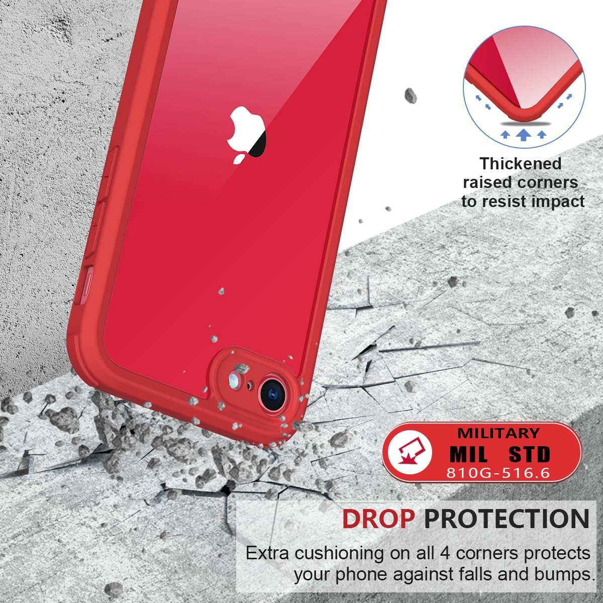 Thumbnail 3 de iPhone SE 2022/2020 Case with Built-in Glass Screen Protector – Red Bumper, Transparent Back