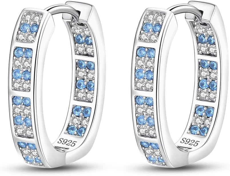 Detalle de KUNSIR 925 Sterling Silver U Shaped Hoop Earrings with Colourful Cubic Zirconia
