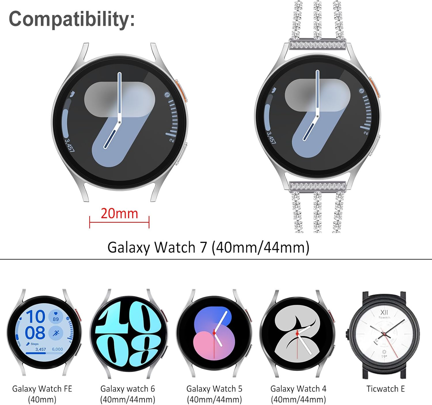 Thumbnail 2 de KADES 20mm bling metal replacement strap for Samsung Galaxy Watch (silver)