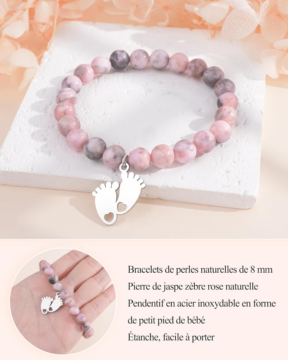 Thumbnail 2 de Bracelet CheersLife pour Femme – Pierre naturelle 8 mm, cadeau original pour future maman et toutes les occasions