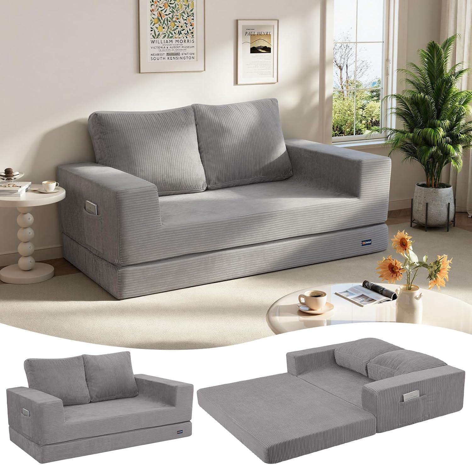 COMAX 4-in-1 Futon Sofa Bed: Space-Saving Convertible Couch for Small Living Spaces