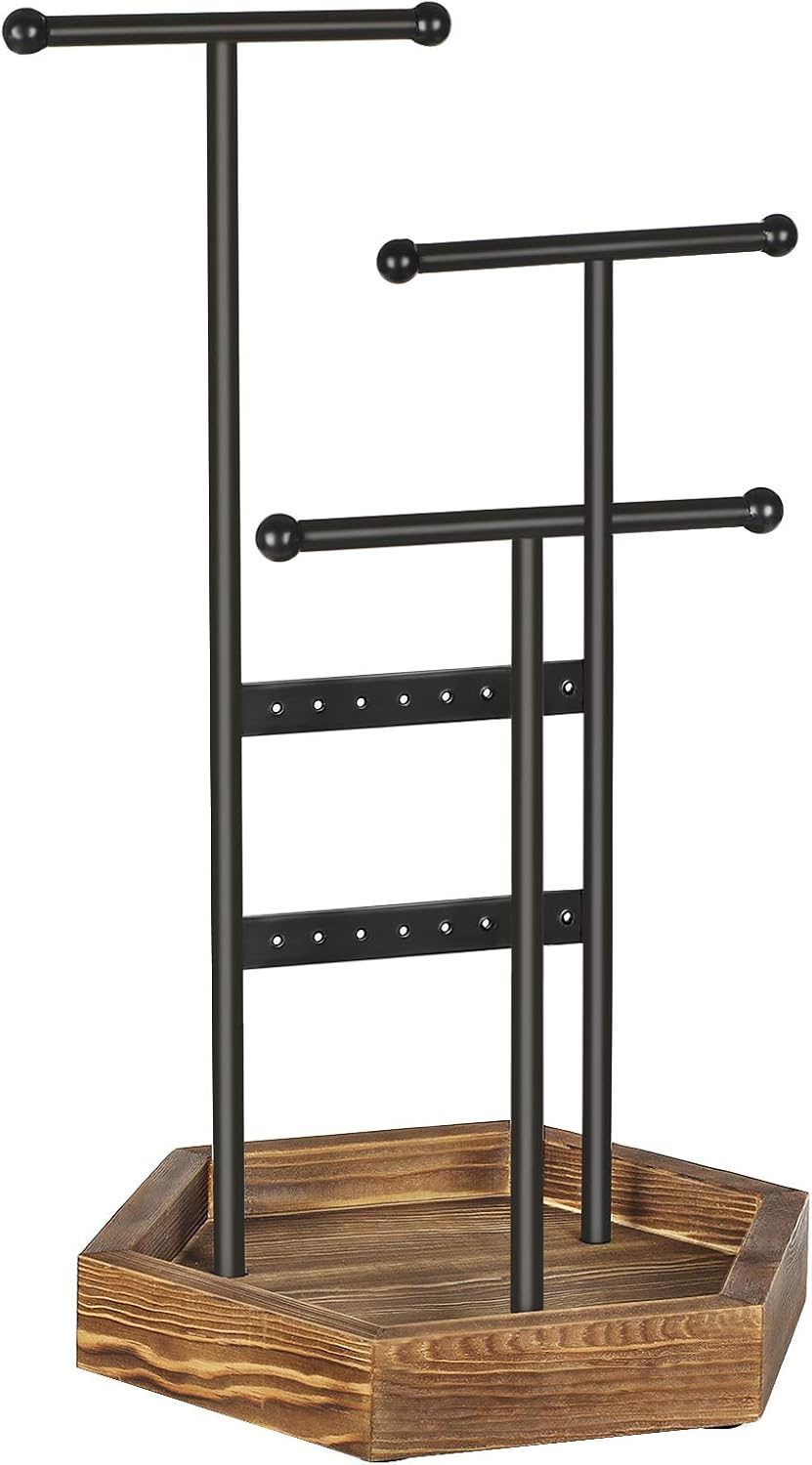 Detalle 2 de SONGMICS Caeley JJS03CB Jewellery Stand, 4 Storage Zones, Metal and Wood