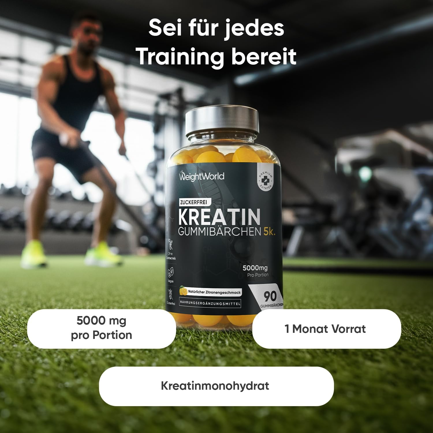 Thumbnail 1 de WeightWorld Creatin Monohydrat Gummibärchen (5.000 mg pro Portion) – zuckerfreie vegane Kreatin-Gummis mit Zitronengeschmack