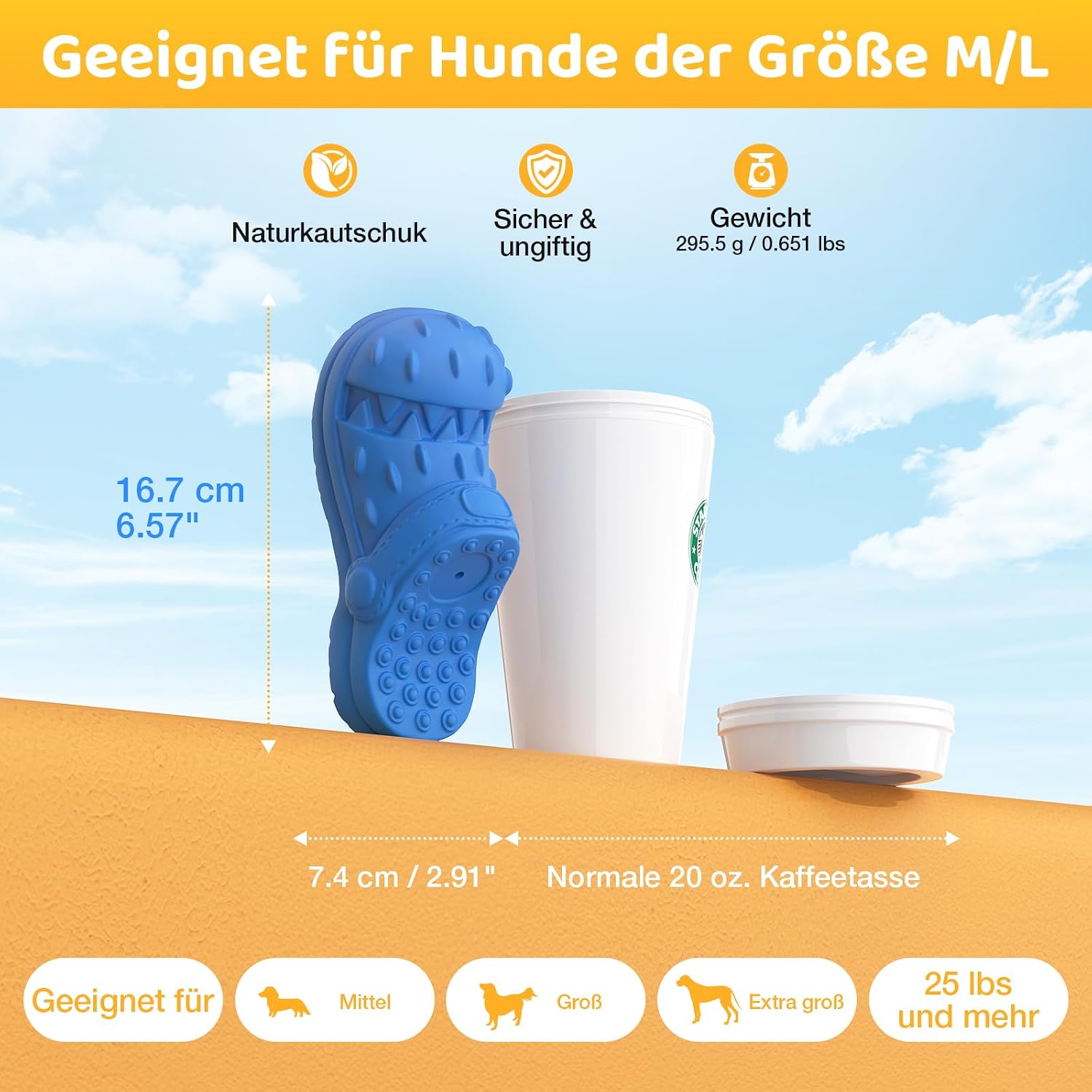 Detalle de RUXAN Hundespielzeug aus Naturkautschuk – Aggressives Kauen, 17 × 7,5 × 6,5 cm, für Kleine bis Große Hunde (Blue)