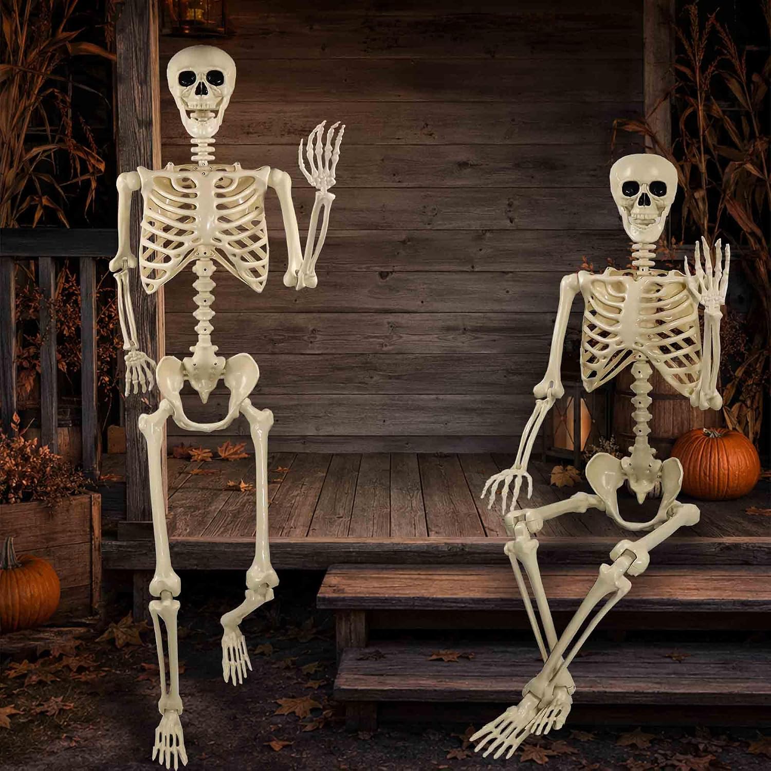Detalle 2 de Znorso 5.4FT Halloween Skeleton 2-Pack, Posable Plastic Decorations