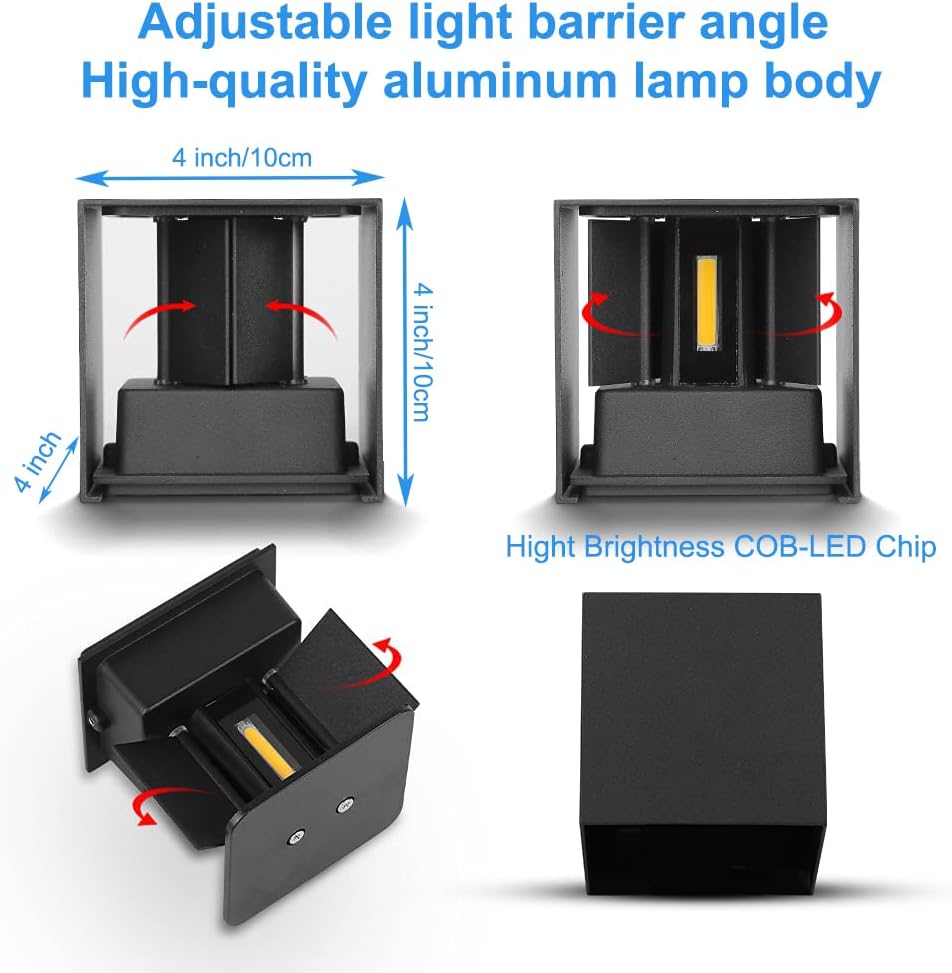 Detalle 2 de CANMEIJIA Aplique Pared Exterior 12W IP65 🌟 Luz Cálida 3000K
