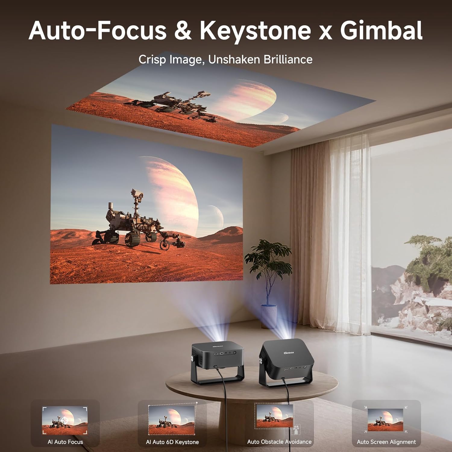 Thumbnail 4 de [2000 ANSI/Auto Focus & Keystone/Built-in APP] 4K Outdoor Projector with WiFi and Bluetooth (Smart Portable Home Theater)