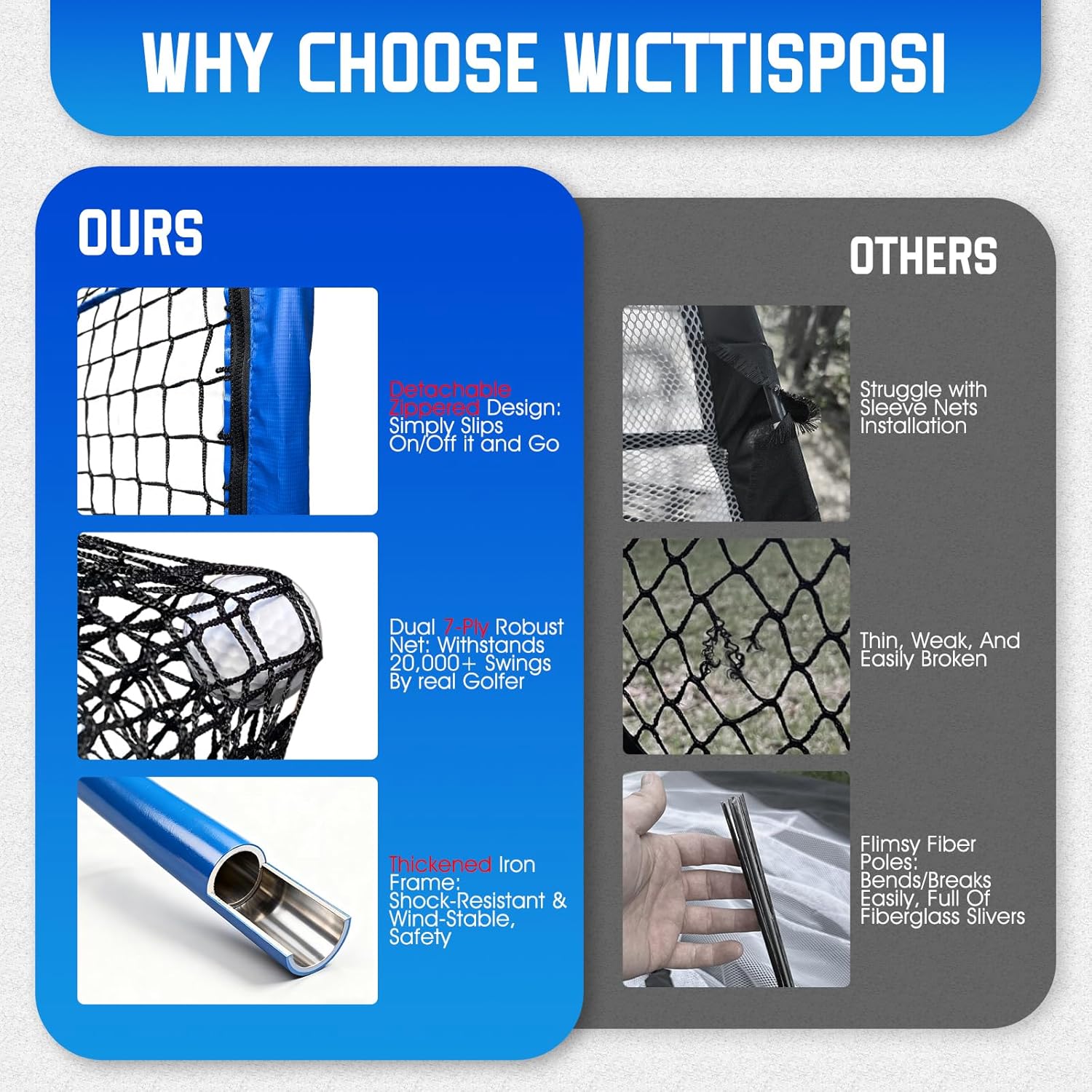 Thumbnail 4 de Golf Hitting Net with Extra Striking Net (10x7ft/7x7ft) Heavy-Duty Practice Cage with Metal Frame & Storage Bag