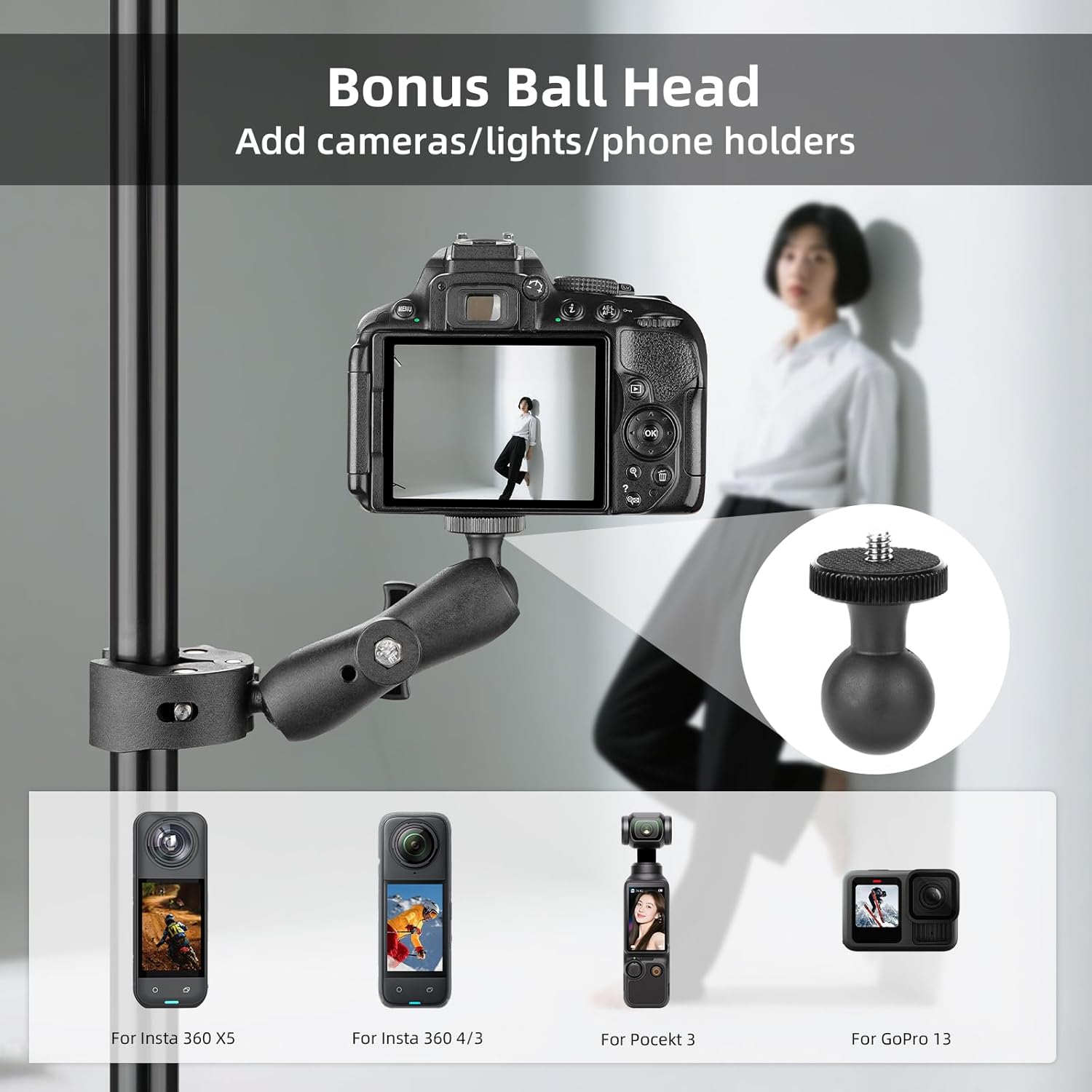 Thumbnail 5 de BRDRC Doppelklemmhalterung mit 360°-Flex – Magic Socket Arme für Monitor, Licht, Reflektor & Zubehör