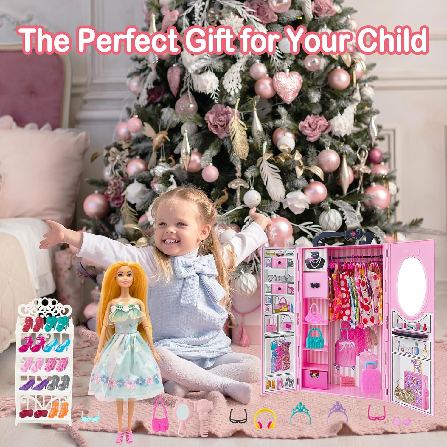 Thumbnail 5 de Yutoy 122-teiliges Puppen-Kleiderschrank-Set mit 11,5-Zoll-Puppe (rosa)