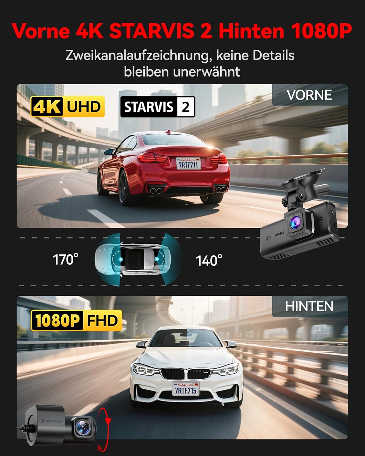 Thumbnail 2 de REDTIGER F7N Touch 4K Dashcam mit GPS und 128GB Karte