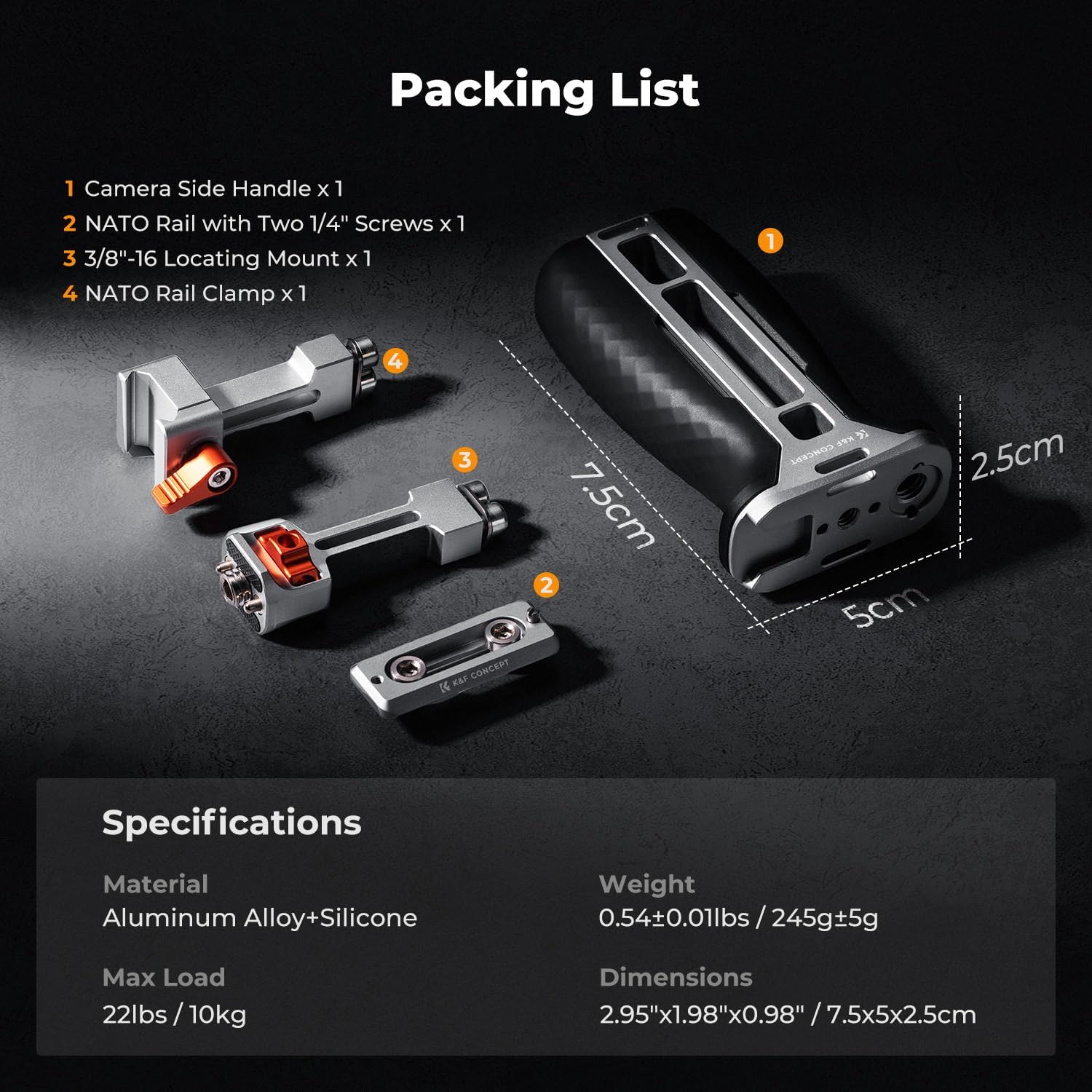 Thumbnail 6 de K&F CONCEPT Side Handle with NATO & 3/8” ARRI Mount for Camera Cage