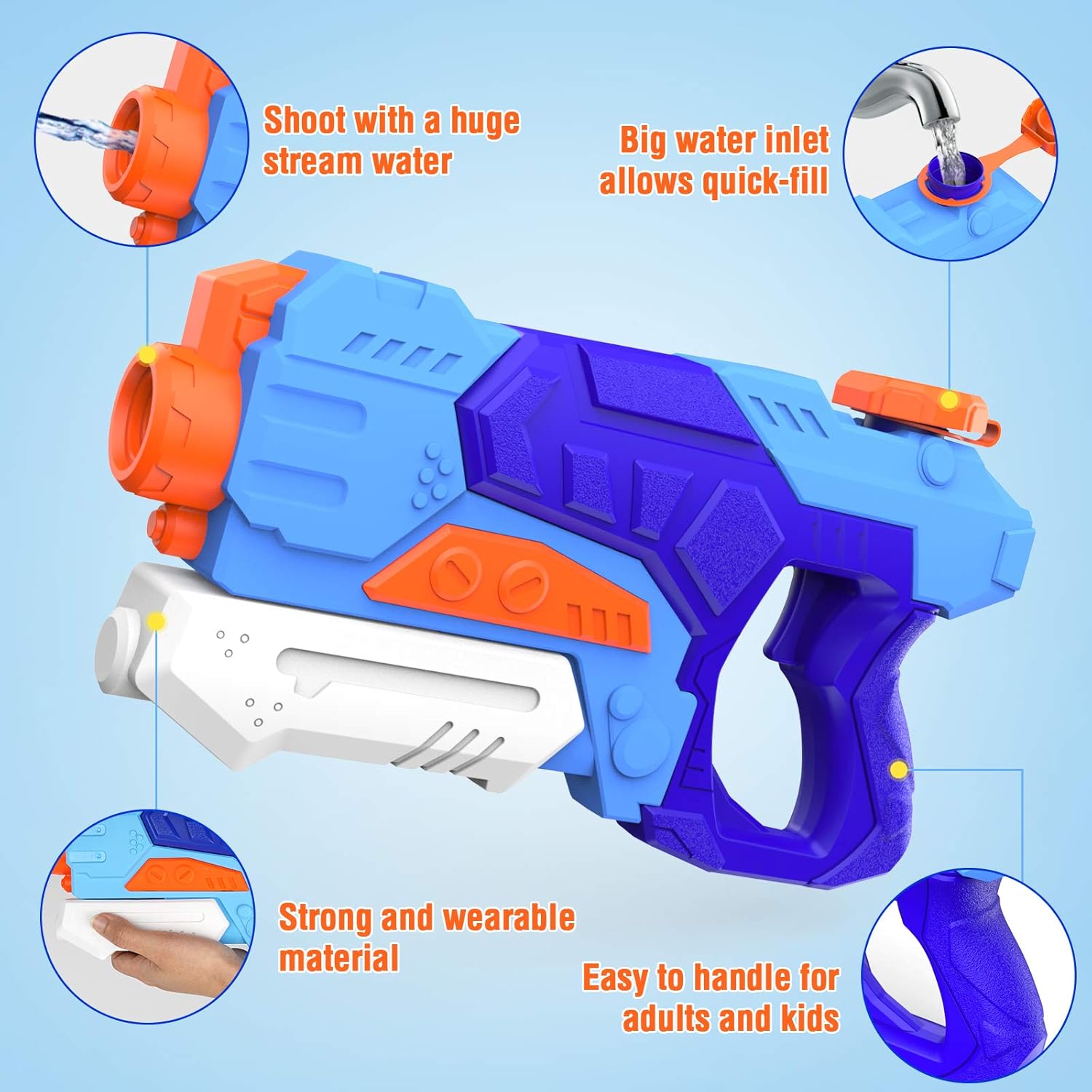 Detalle 2 de Kiztoys Water Gun Toys for Kids – 2 Pack with 1200ML Total Capacity and 33ft Range