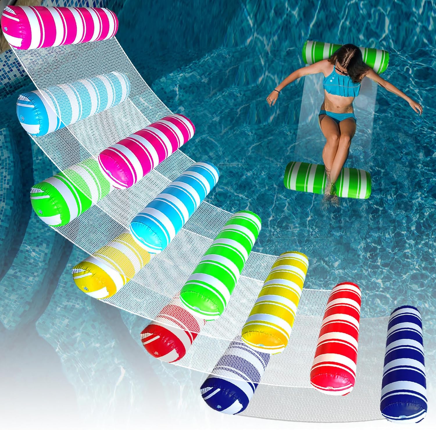 Detalle de 6 Pack Inflatable Pool Floats for Adults — 4-in-1 Water Hammocks, Lounge Chairs, Drifters, and Exercise Saddles