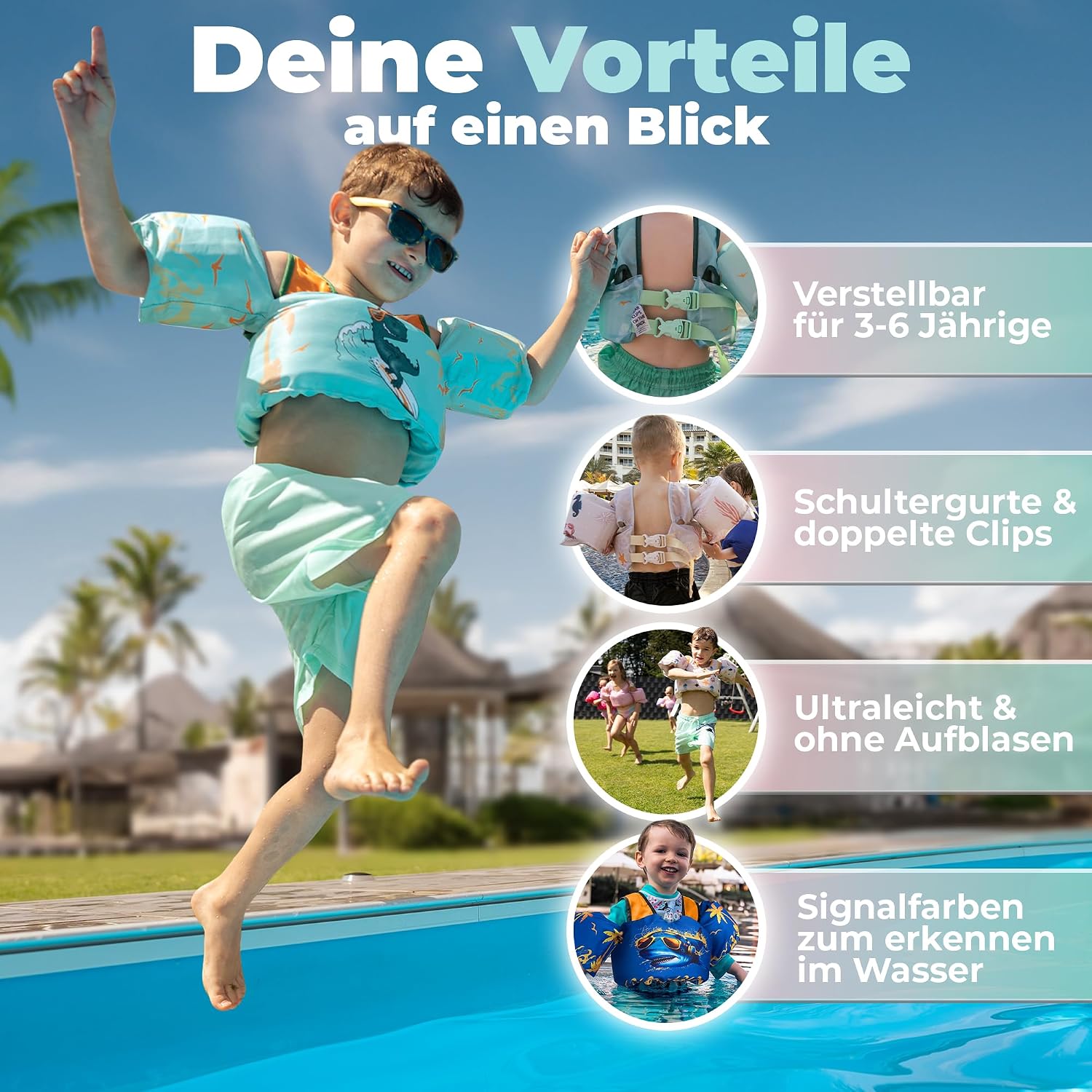 Detalle de KIDVERSE Schwimmweste Kinder 3–6 Jahre – Geprüfte Sicherheit mit integrierten Schwimmflügeln
